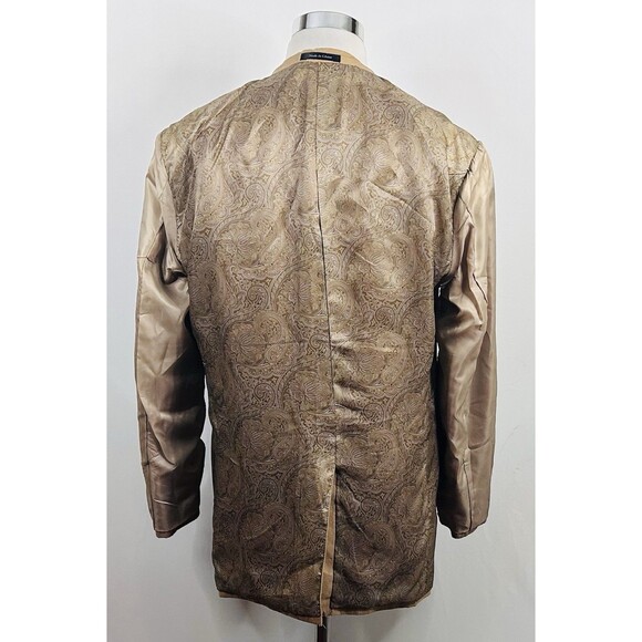 Chaps 44L Sport Coat Sueded Polyester Beige Floral Lining Two Button Vented - Picture 8 of 8